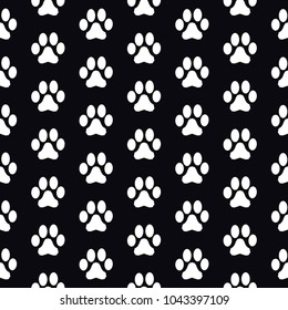 Black and white seamless pattern with paw prints. Abstract background, animal footprint, vector illustration.