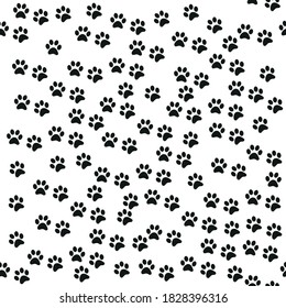 Patrón transparente blanco y negro con huellas de pata. Fondo abstracto, huella animal
