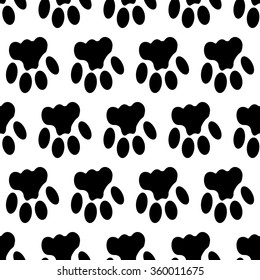 Black and white seamless pattern with paw prints. Abstract background, animal footprint, vector illustration.