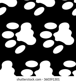 Black and white seamless pattern with paw prints. Abstract background, animal footprint, vector illustration.