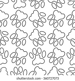 Black and white seamless pattern with paw prints. Abstract background, animal footprint, vector illustration.