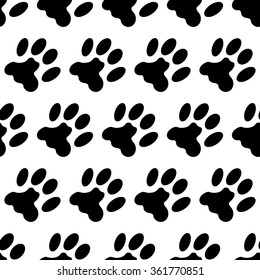 Black and white seamless pattern with paw prints. Abstract background, animal footprint, vector illustration.