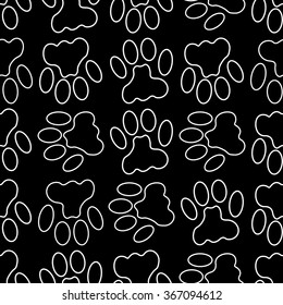 Black and white seamless pattern with paw prints. Abstract background, animal footprint, vector illustration.