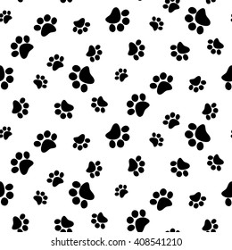 Black White Seamless Pattern Paw Prints Stock Vector (Royalty Free ...