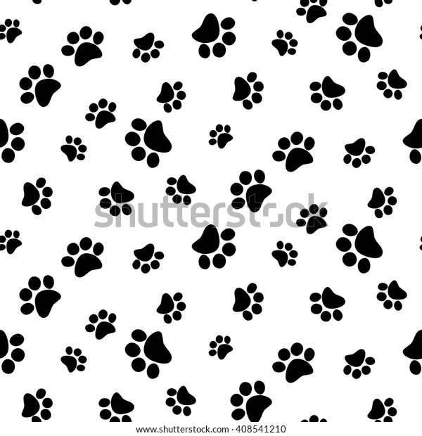 Black White Seamless Pattern Paw Prints Stock Vector (Royalty Free ...