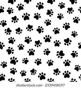 Black and White Seamless Pattern of Pawprints