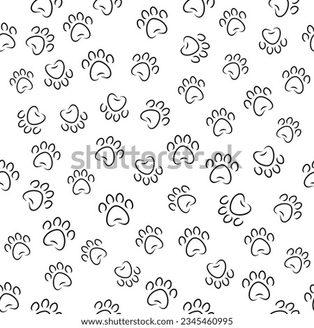 Black and White Seamless Pattern of Pawprints in Linear Style