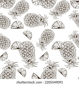 Patrón transparente blanco y negro con piñas en estilo vintage