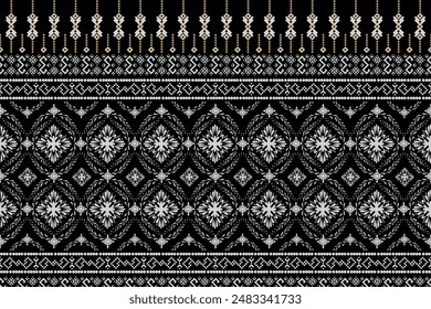 black and white seamless pattern, Pixel Abstract art. Demark wallpaper folk embroidery. Aztec geometric art ornament print. Design for carpet, cover wallpaper, wrapping, fabric, clothing, pillow.