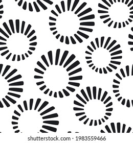 black and white seamless pattern with quirky round shapes, endless repeatable texture