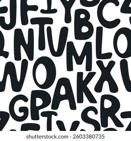black and white seamless pattern with random hand drawn letters
