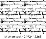 Black and white seamless pattern with realistic brick wall. Abstract vector texture in the grunge style with old horizontal brickwork. Relief repeating background, wallpaper, wrapping paper, fabric