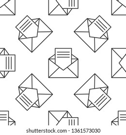 Black and white seamless pattern Receive mail icon. Opened envelope with letter inside.