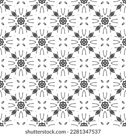 Schwarz-Weiß-Muster nahtlose Muster wiederholte Design-Ornament-Dekoration Blumengestelle Blumengestauke Stil geometrische Elemente Fliesen Textur Vektorgrafik