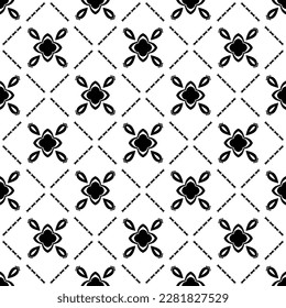 patrón transparente negro y blanco diseño repetido decoración adorno floral estilo damasco de flores elementos geométricos textura textil ilustración vectorial