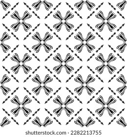 patrón transparente negro y blanco diseño repetido decoración adorno floral estilo damasco de flores elementos geométricos textura textil ilustración vectorial