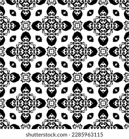 black and white seamless pattern repeated design ornament decoration floral flower damask style geometric elements tile texture textile fabric vector illustration
