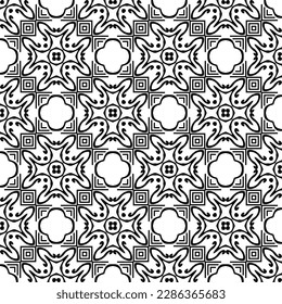 black and white seamless pattern repeated design ornament decoration floral flower damask style geometric elements tile texture textile fabric vector illustration