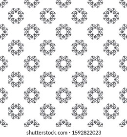 Black and white seamless pattern of repeating shapes.