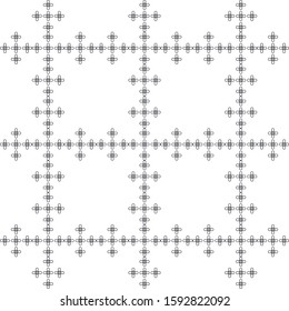 Black and white seamless pattern of repeating shapes.