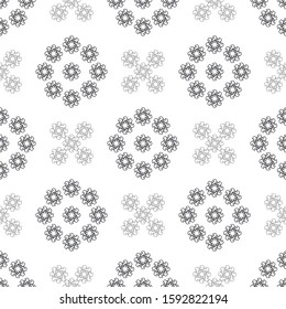 Black and white seamless pattern of repeating shapes.
