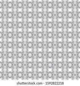 Black and white seamless pattern of repeating shapes.