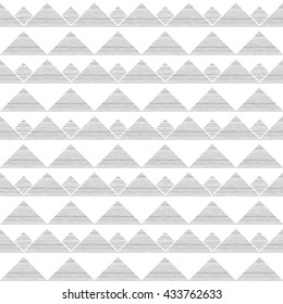 Black and White Seamless Pattern. Repetitive Texture. Hand Drawn Pyramid Triangles Consisting of Lines. Abstract Vector Ink Pen Doodle Background. Ready Swatch Included in File