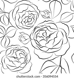 black and white seamless pattern with roses