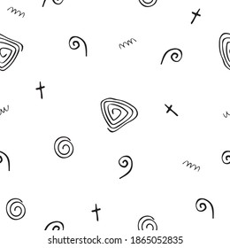 
black and white seamless pattern with scandinavian elements, simple doodles, vector illustration