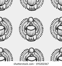 black and white seamless pattern scarab beetle egypt