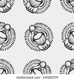 black and white seamless pattern scarab beetle egypt