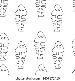 Black white seamless pattern with sea elements on a white background. Fish skeleton. Doodle style Ideal for children's clothing, fabrics, textiles, children's decorations, wrapping paper. Vector illus