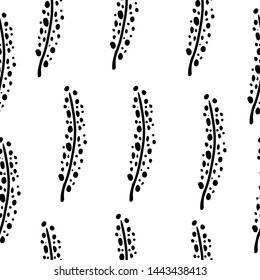 Black white seamless pattern with sea elements on a white background. Algae. Doodle style Ideal for children's clothing, fabrics, textiles, children's decorations, wrapping paper. Vector illustration.