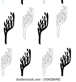 Black white seamless pattern with sea elements on a white background. Algae. Doodle style Ideal for children's clothing, fabrics, textiles, children's decorations, wrapping paper. Vector illustration.