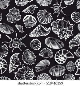 Black and white seamless pattern with sea shells vector