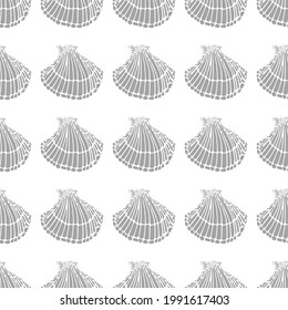 Black and white seamless pattern with seashells. Marine background. Hand drawn vector illustration in sketch style. Perfect for greetings, invitations, coloring books, textile, wedding and web design.