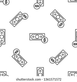 Black and white seamless pattern Simple Money icon. Dollar icon.