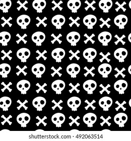 Black and white seamless pattern. Skull and cross bones Background.