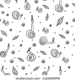 Black and white seamless pattern with snails