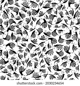 Black and white seamless pattern with snails