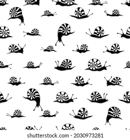 Black and white seamless pattern with snails