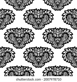 Black and white seamless pattern with snake heads. Vector illustration.