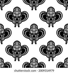 Black and white seamless pattern with snake heads. Vector illustration.