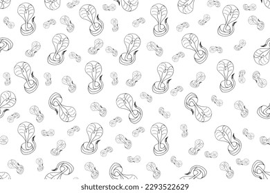 Black and white Seamless pattern with Snake. Serpentine Wallpaper. Endless background with Cobra. Snakes bed linen and textile print. Vector illustration.