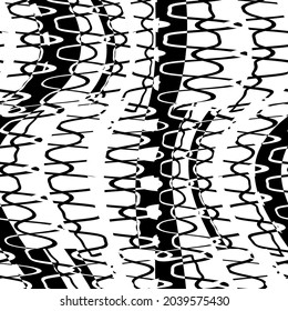 Schwarz-Weiß-Muster, nahtlos mit Schallwellen. Abstrakter Vektorretro-Grunge. Monochrome künstlerische Illustration für Stoffdesign, Tapete, dekoratives Papier, Webdesign, Hintergrund, Postkarte.