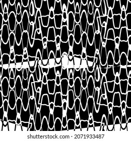 Black and white seamless pattern with sound waves. Abstract vector retro grunge. Monochrome artistic illustration for fabric design, wallpaper, decorative paper, web design, background, postcard.