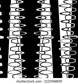 Patrón transparente blanco y negro con ondas sonoras. Grunge retro vector abstracto. Ilustración artística monocroma para el diseño de tela, papel de pared, papel decorativo, diseño web, fondo, postal.