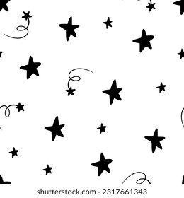 Black and white seamless pattern with stars. 
