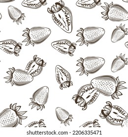 Black and white seamless pattern with strawberries in vintage style