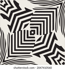 Black and white seamless pattern with  stripes.Optical illusion effect. Geometric tile in op art. Futuristic and vibrant design,Illusive vector background.can be for used you design.